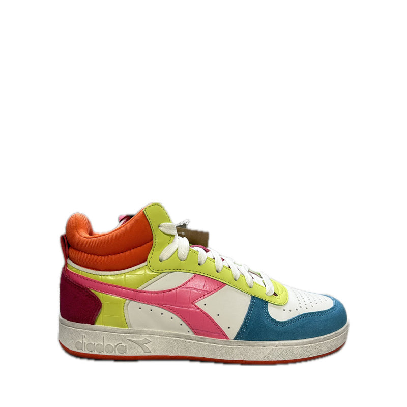 DIADORA SNEAKERS MAGIC BASKET DEMI CROCO WN BIANCO-ROSA-VERDE